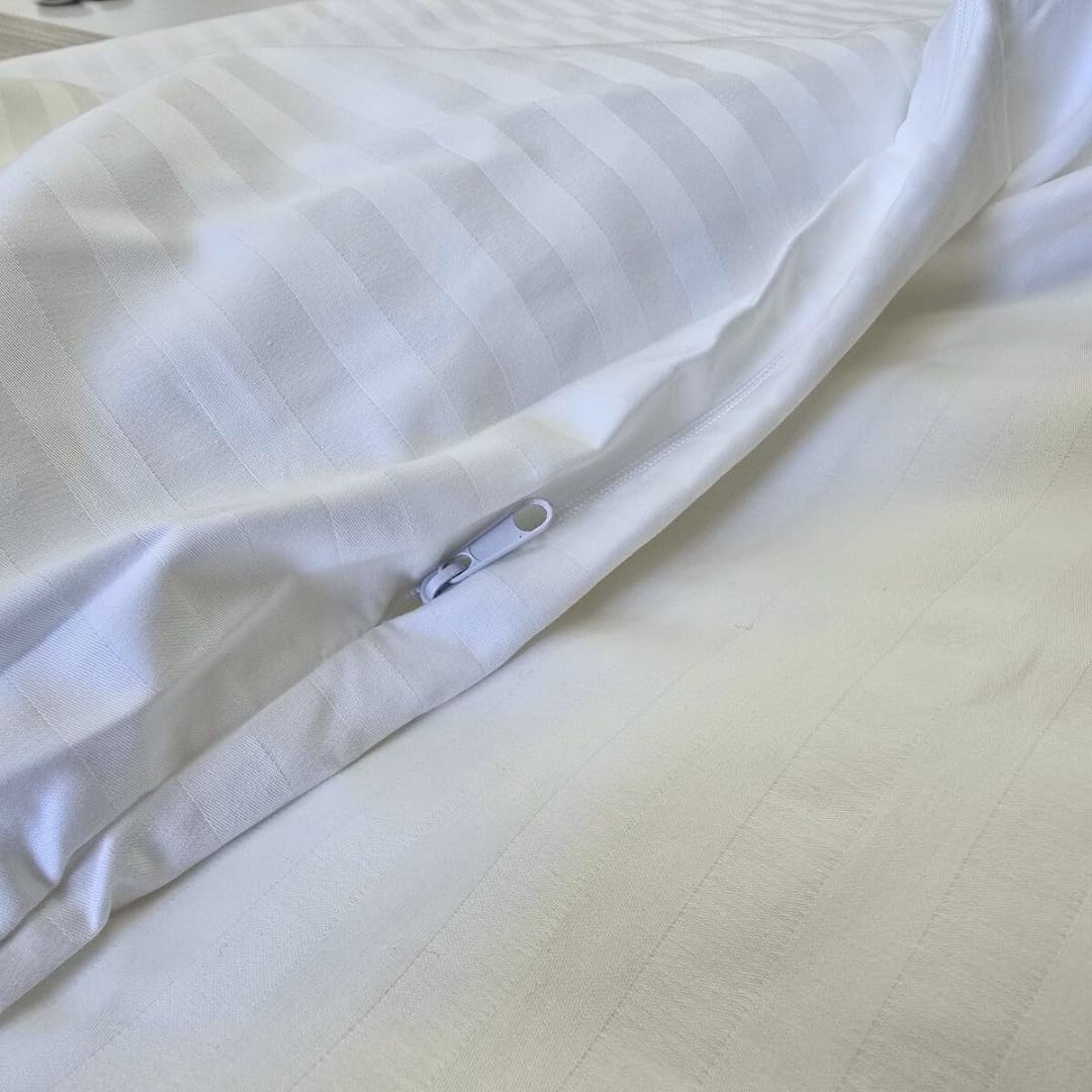 Continental Bedding Toddler Duvet Protector 100% Cotton 300TC Damask Stripe with Zipper Closure and Inner Ties, Fits Crib & Toddler Bed Comforters, 39x47 inch