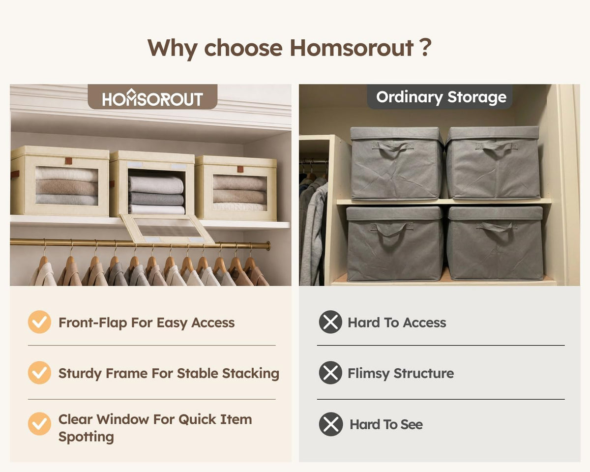 homsorout storage bins with lids - closet organizer, close-up detail