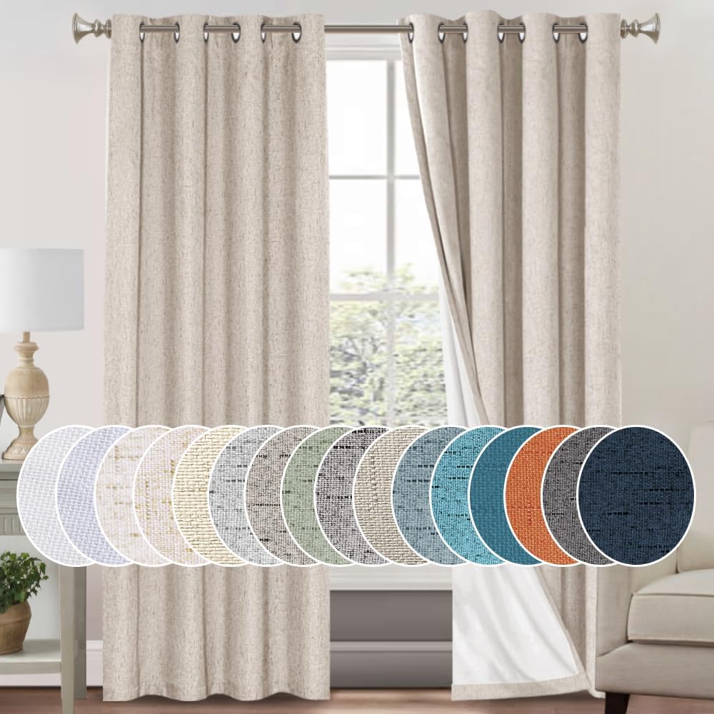 princedeco natural linen curtains 100% blackout linen curtains, main product view