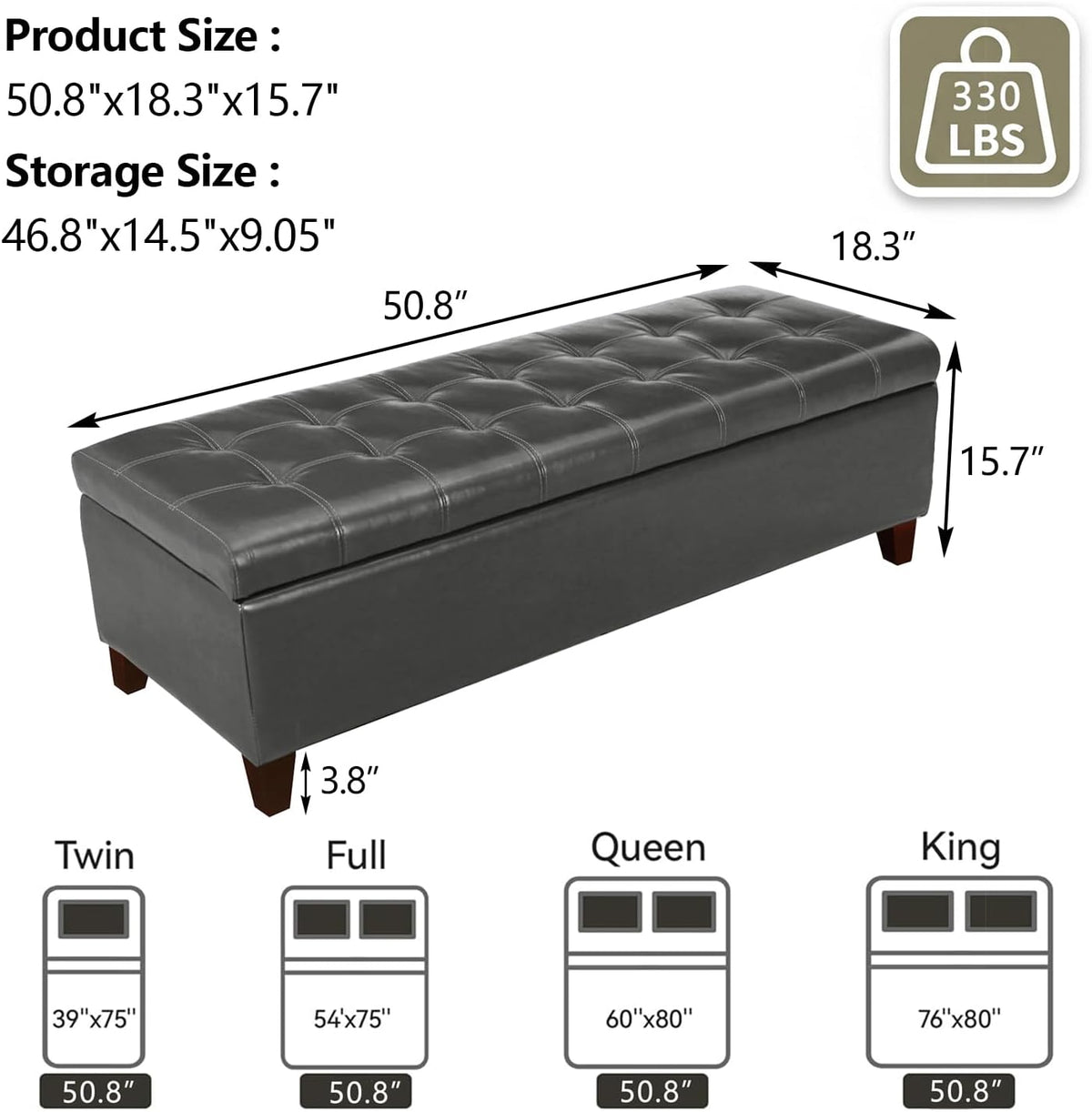 joveco 51 inch storage bench,leather tufted storage ottoman shown in use