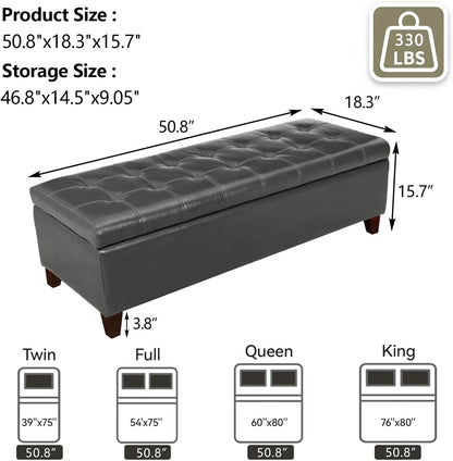 joveco 51 inch storage bench,leather tufted storage ottoman shown in use
