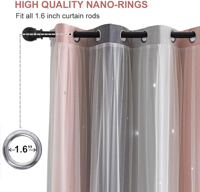 Star Girl and Kids Curtains for Bedroom Rainbow Ombre Double Layer Cute Shot - Image 2