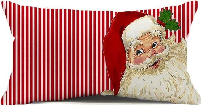 Decor Christmas Pillow Covers 12X20 Inch Elegant Red Striped Throw Pillow by Auomily