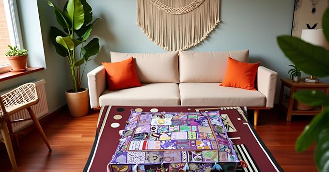 CRAFT KALA Indian Square Patchwork Traditional Pouf Cover Indian Living Room - Image 4
