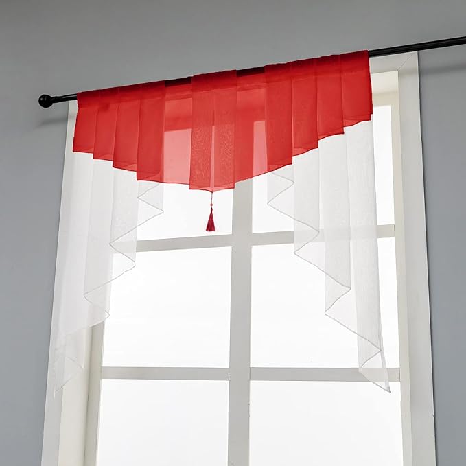 Swag Sheer Valance Curtains for Living Room Kitchen, Voile Tassel Rod Pocket - Image 3