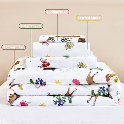 PERFEMET Kids Comforter Sets Twin 4 Pieces Cartoon Woodland Animal Print Bedding - Image 7