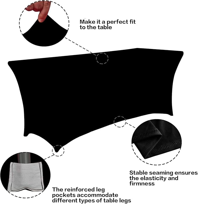 IVAPUPU 6FT Spring Table Cloth for Rectangular Fitted Events Stretch Black - Image 2