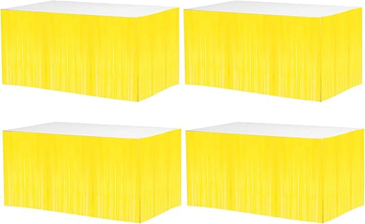 4 Pack 29x108 Inch Metallic Foil Fringe Tinsel Table Skirts for Rectangle Tables Streamer Backdrop for Wedding, Birthday, Parade Floats, Christmas, Halloween Party Decoration(New Yellow)
