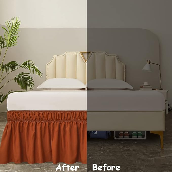 MEILA Wrap Around Bed Skirt Three Fabric Sides Elastic Dust Ruffled 16 Inch - Image 4