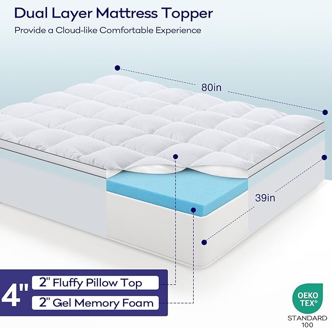 OLANLY Dual-Layer 4 Inch Twin XL Size Memory Foam Mattress Topper - Image 2