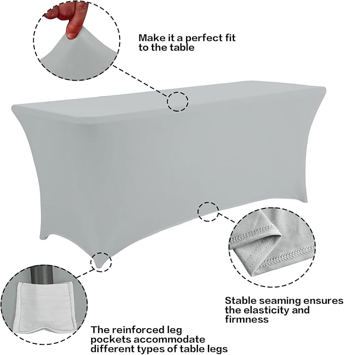 IVAPUPU 2 Pack 6FT Table Cloth for Rectangular Fitted Events Stretch Grey Table - Image 2