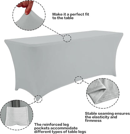 IVAPUPU 2 Pack 6FT Table Cloth for Rectangular Fitted Events Stretch Grey Table - Image 2