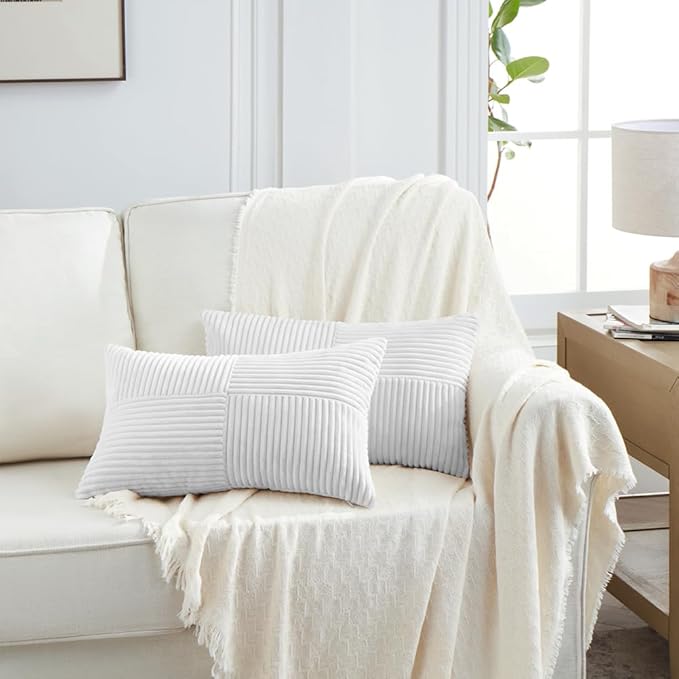 Fancy Homi 2 Packs White Long Lumbar Decorative Throw Pillow Covers 12x24 Inch - Image 6