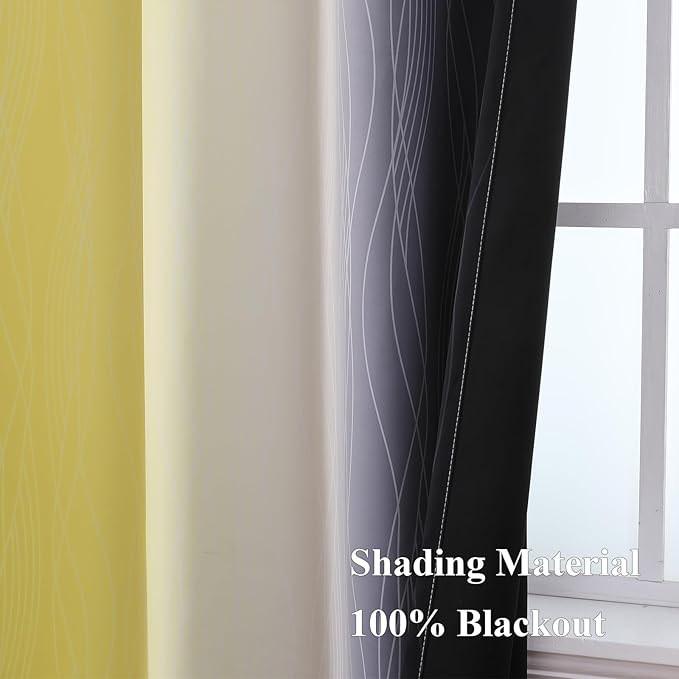Estelar Textiler Black and Yellow Ombre Blackout Curtains - Image 5