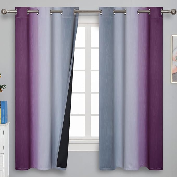 Ombre Purple and Gray Blackout Curtains 63 Inch Length 2 panels, Full Room by ESTELARTEXTILER