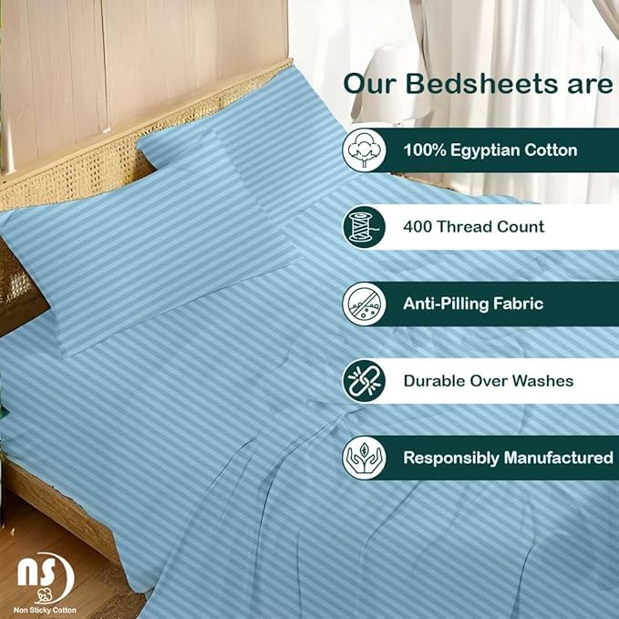 NON Sticky cotton Queen Size Sleeper Sofa Sheets, 4 Piece Egyptian Cotton Bed - Image 2