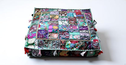CRAFT KALA Indian Square Patchwork Traditional Pouf Cover Indian Living Room by CRAFTKALA