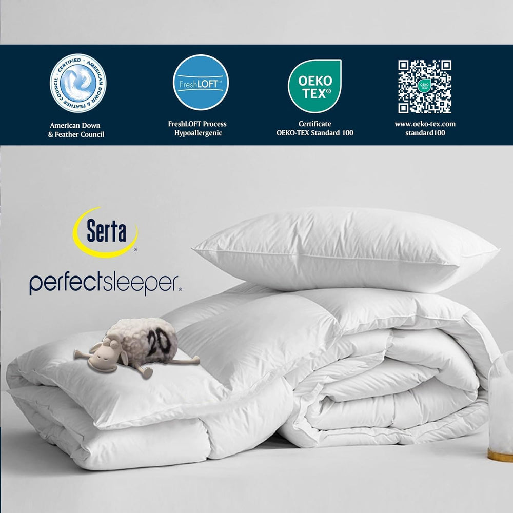Serta Goose Feather Down Fiber Comforter King Size - 100% Cotton Cover Duvet ...
