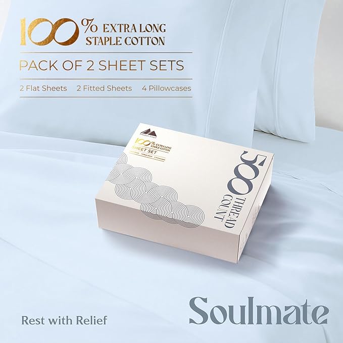 Mayfair Linen 100% Egyptian Cotton 2 Pack Twin XL Sheet Set - Image 4