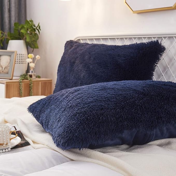 Uhamho Set of 2 Standard Pillowcases Faux Fur Throw Pillow Covers Shams Soft - Image 2