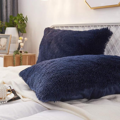 Uhamho Set of 2 Standard Pillowcases Faux Fur Throw Pillow Covers Shams Soft - Image 2