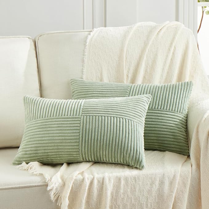 Fancy Homi 2 Packs Sage Green Long Lumbar Decorative Throw Pillow Covers 12x24 by Fancy+Homi