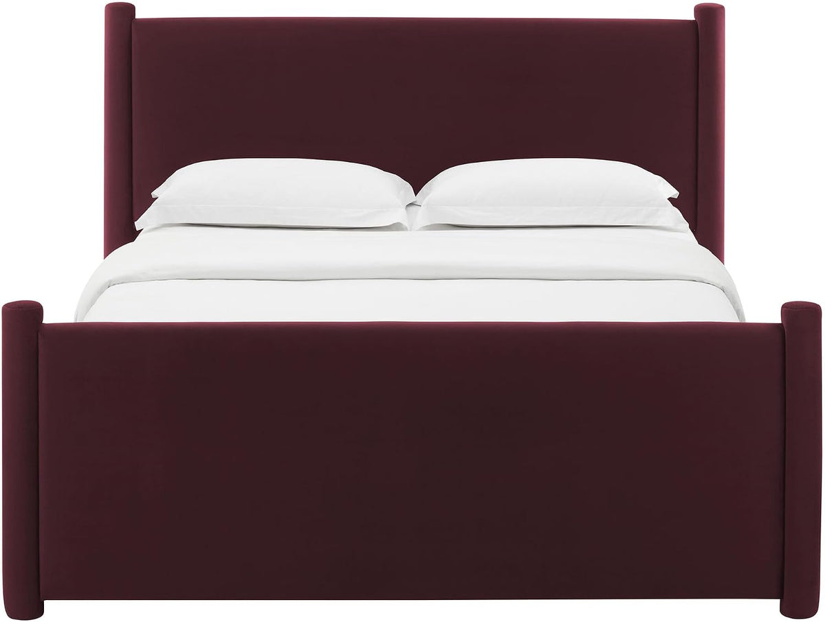 modway rael queen platform bed frame with upholstered, front angle view