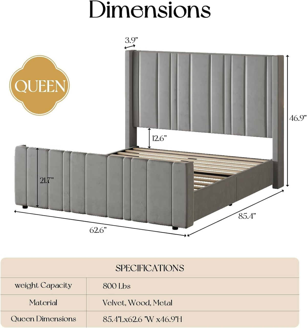 hombck bed frame queen size with velvet headboard shown in use