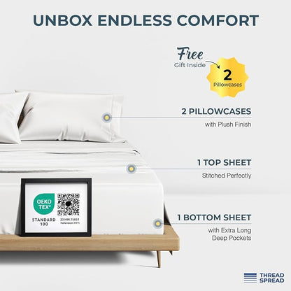 THREAD SPREAD 100% Egyptian Cotton King Size Sheets Set - Image 3