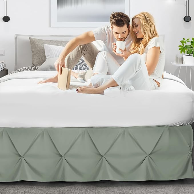 Nestl Sage Green Bed Skirt Cal King Size, Pinch Pleat Cal King Bed Skirt - Image 6