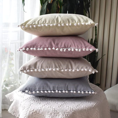 HOPLEE Decorative Blue Stripe Pillow Covers 20x20 Farmhouse Pom Pom Pillows - Image 6