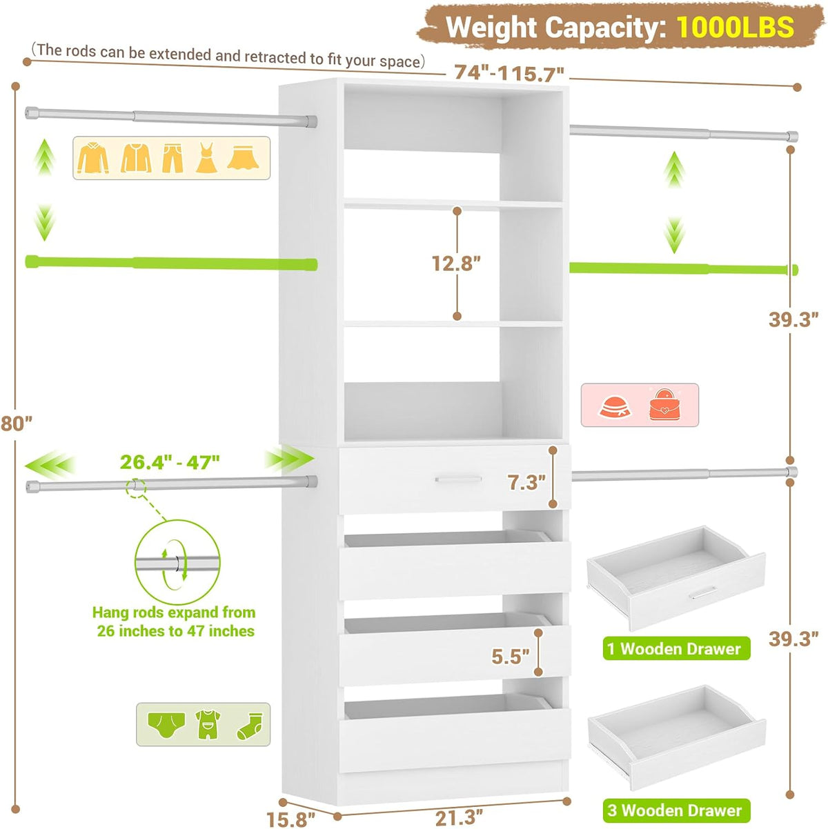 aheaplus closet system, 4-9ft closet organizer with 4 on a desk or shelf