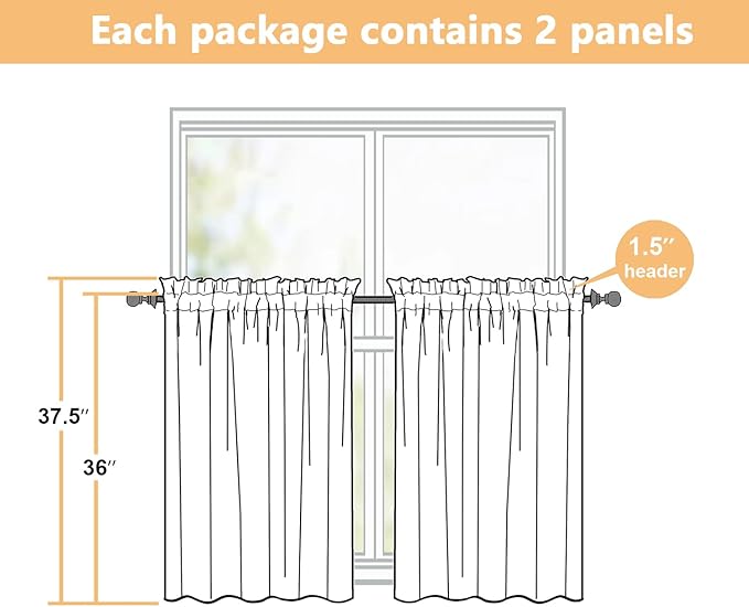 Navy Blue Kitchen Curtains 36 Inch Length 2 Panels, Light Filtering Farmhouse - Image 3