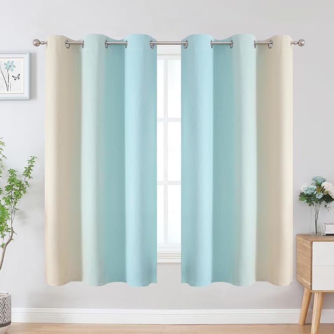 Estelar Textiler Aqua and Beige Blackout Curtains & Drapes - Image 2