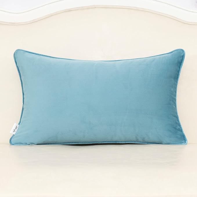 Alerfa Blue Floral Throw Pillow Cover 12 x 20 Inch Cut Velvet Rectange Luxury - Image 2