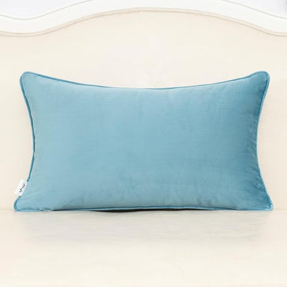 Alerfa Blue Floral Throw Pillow Cover 12 x 20 Inch Cut Velvet Rectange Luxury - Image 2