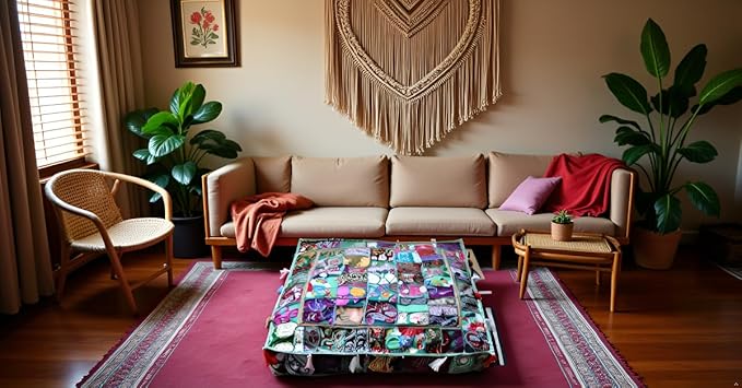 CRAFT KALA Indian Square Patchwork Traditional Pouf Cover Indian Living Room - Image 5
