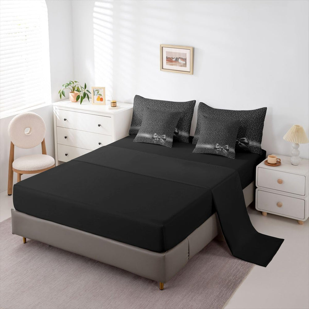 Erosebridal Leopard Print Comforter Set Queen 7 Piece Bowknot Black Cheetah