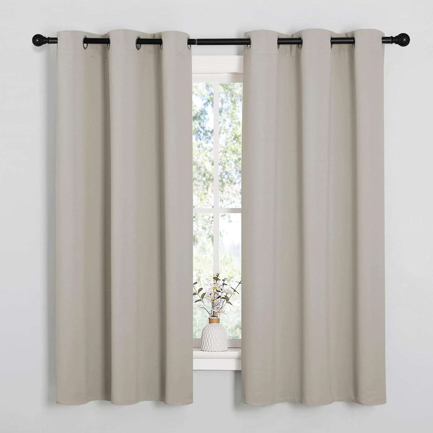 NICETOWN Kitchen Curtains for Decoration, Thermal Insulated Grommet Room Darkening Draperies/Panels for Laundry (Natural, 2 Panels, W42 x L48 inches)