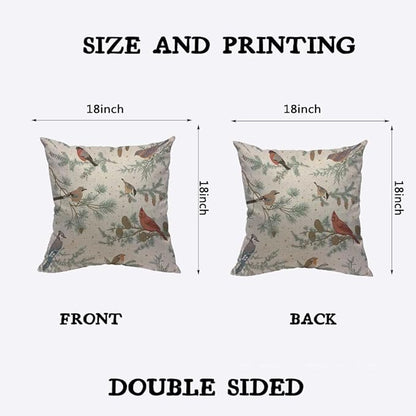 TKS MITLAN Winter Birds Pillow Covers 18 x 18 Inch Green Botanical Sparrow Red - Image 2