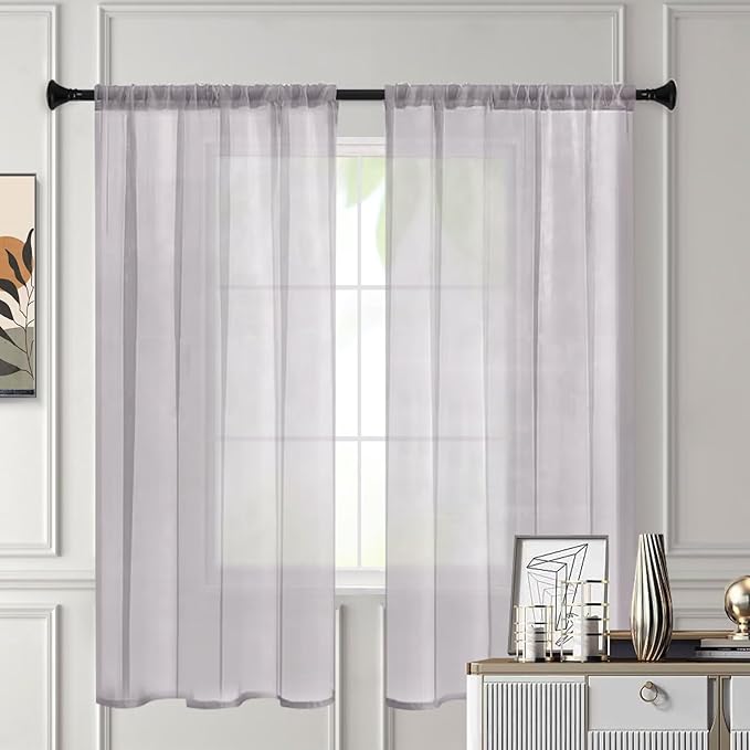 Sheer Curtains 84 Inches Long 2 Panels, Rod Pocket Short Curtain - Image 3