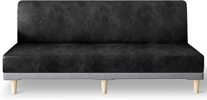 molasofa Leather Like Stretch Futon Slipcover Armless Futon Bed Sofa Cover by Molasofa