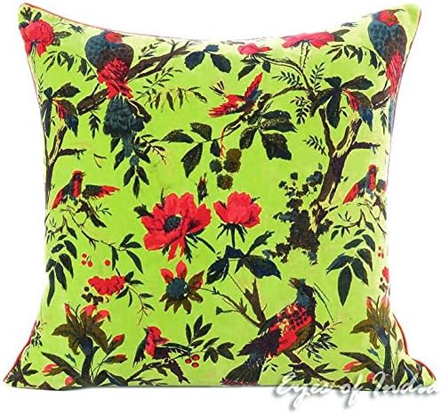 Eyes of India Velvet Floral Flower Bird Throw Pillow Sofa Cushion Cover Case by EyesofIndia