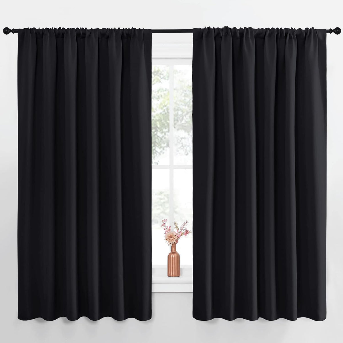 nicetown black blackout curtains for bedroom 70" wide, main product view