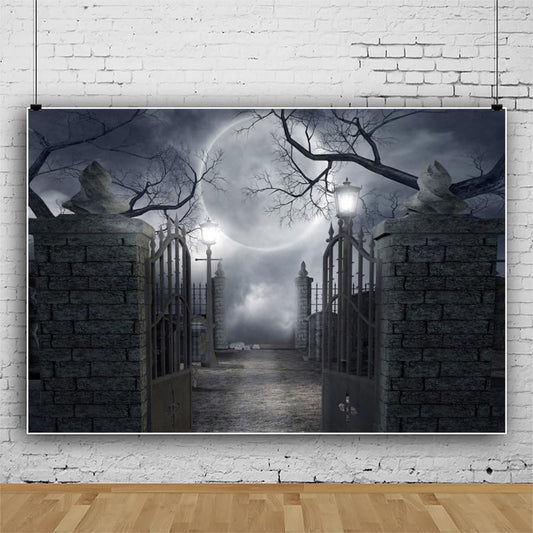 10x8ft Halloween Full Moon Cemetery Forest Photo Backdrop Decor