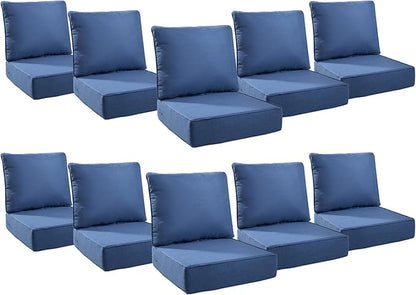 6" Thick Outdoor Cushions 22x24x6, 10-Set Deep Seat Patio Cushions by Pugire