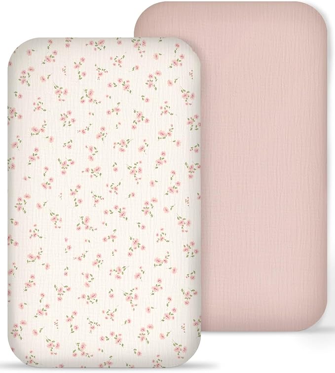 Muslin Bedside Bassinet Sheets 2 Pack, 33x20 Fitted Ultra Soft & Breathable by Meowcards