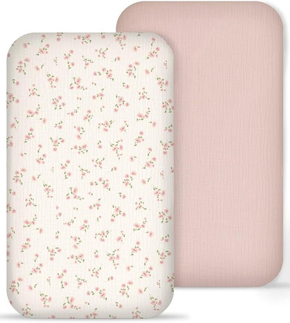 Muslin Bedside Bassinet Sheets 2 Pack, 33x20 Fitted Ultra Soft & Breathable by Meowcards