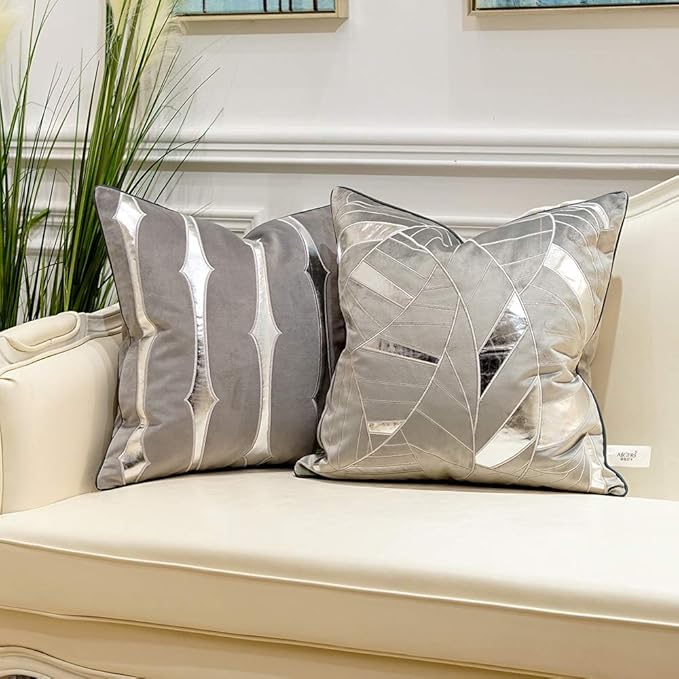 Avigers 18 x 18 Inches Grey Silver Striped Cushion Case Luxury European Throw - Image 5