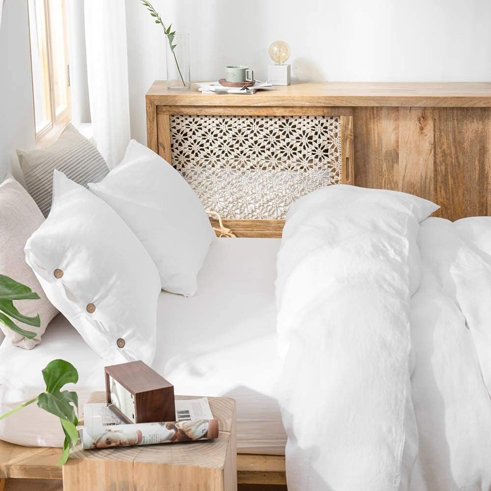 Simple&Opulence 100% Washed Linen Duvet Cover, 3 Pieces Natural Flax Fren...